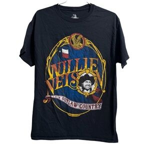 ZION Willie Nelson Outlaw Country 100% Cotton Black Shirt Mens Size Medium